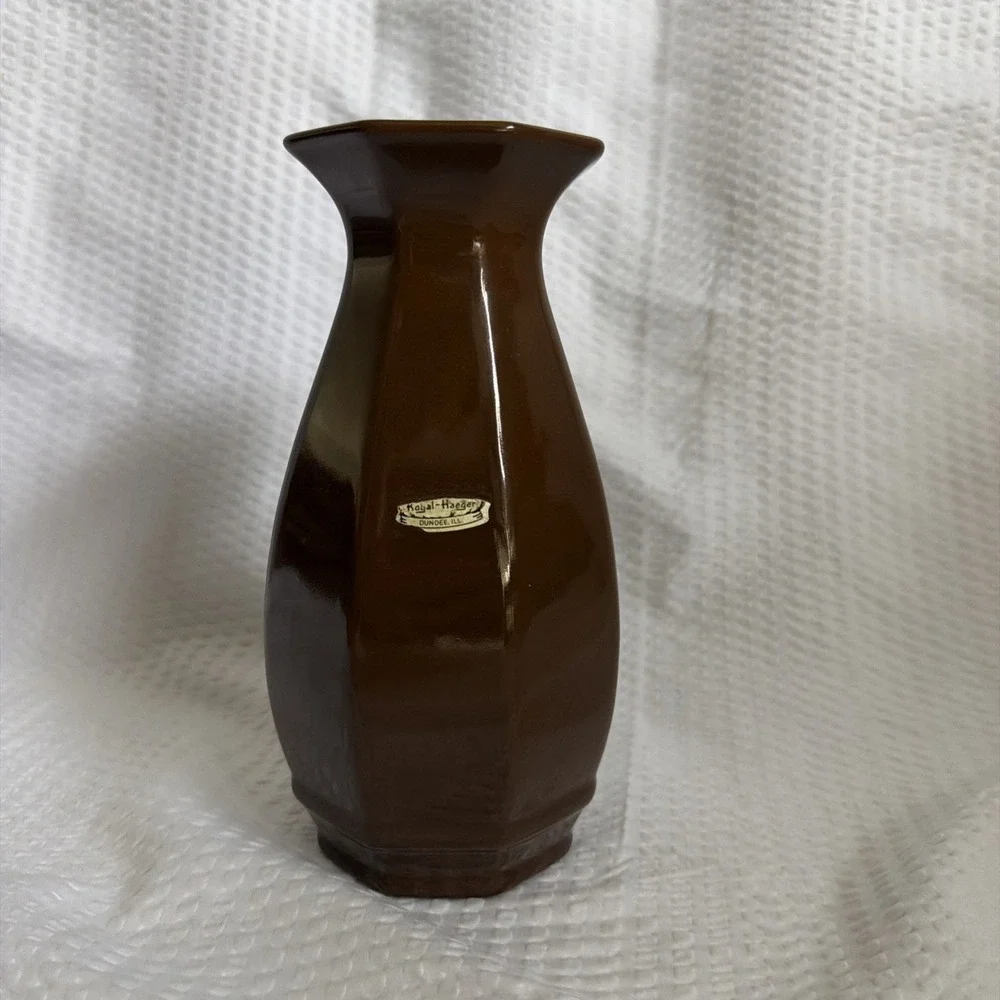 Royal Haeger Brown Hexagonal Ceramic Vase Glossy Mid Century Modern Decor 705-S